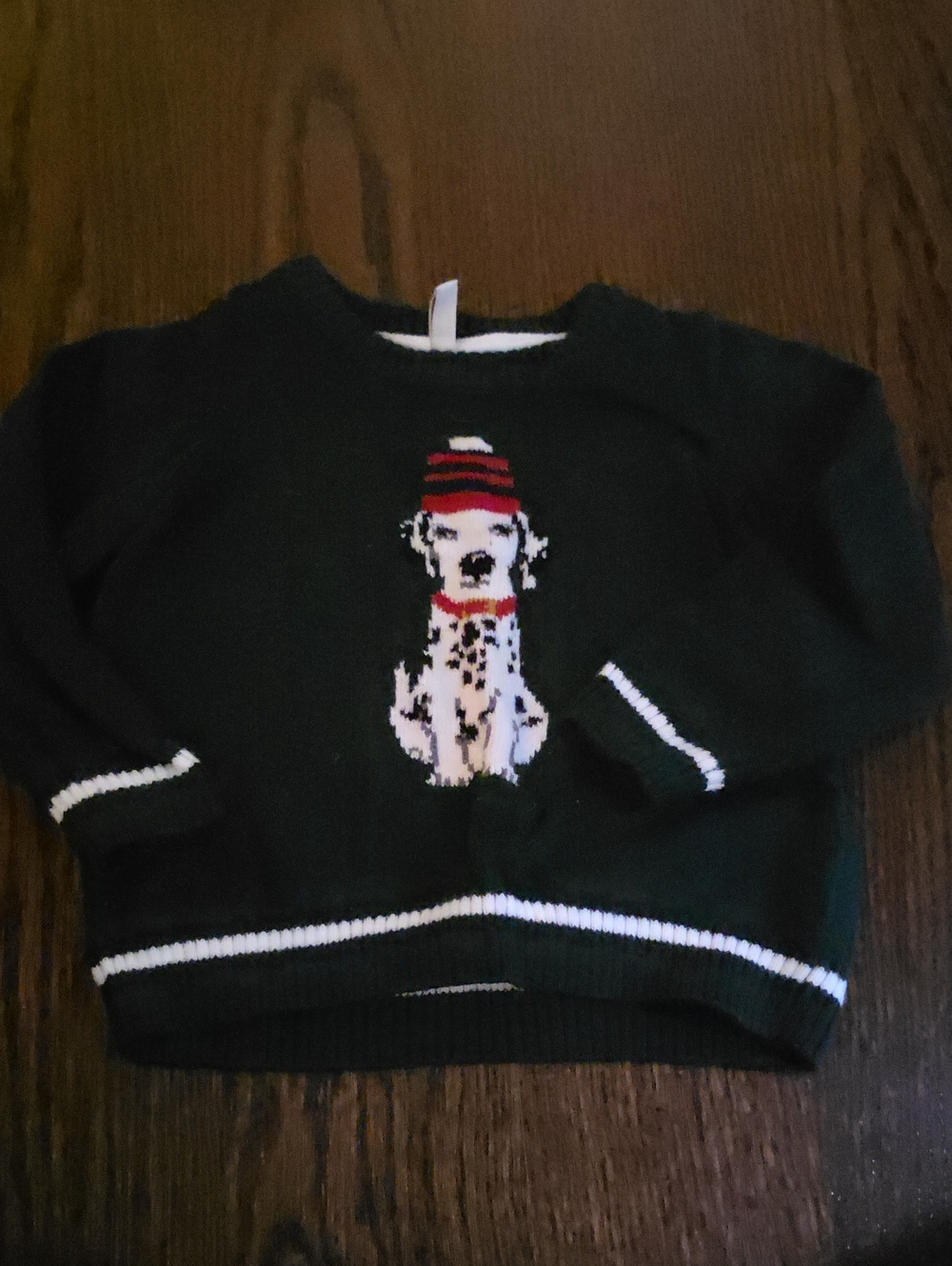 Janie and Jack Dark Green Sweater with Dalmatian Intarsia